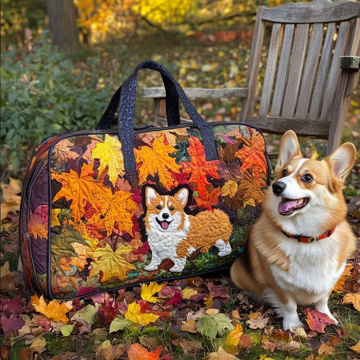 Crisp Breeze Corgi Quilted Duffle Bag