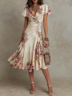 Alba | Elegant Floral Satin Midi Dress