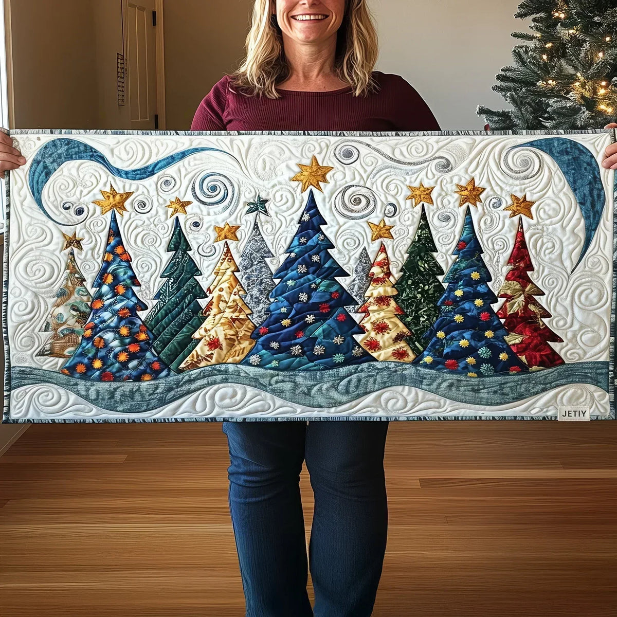 Quilted Table Runner - Snow-Covered Pine Landscape
