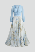 Women’s Maxi Dress with V-Neckline and Sheer Sleeves