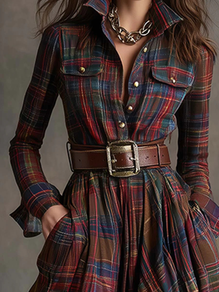 Isabel | Plaid Belted Maxi Dress