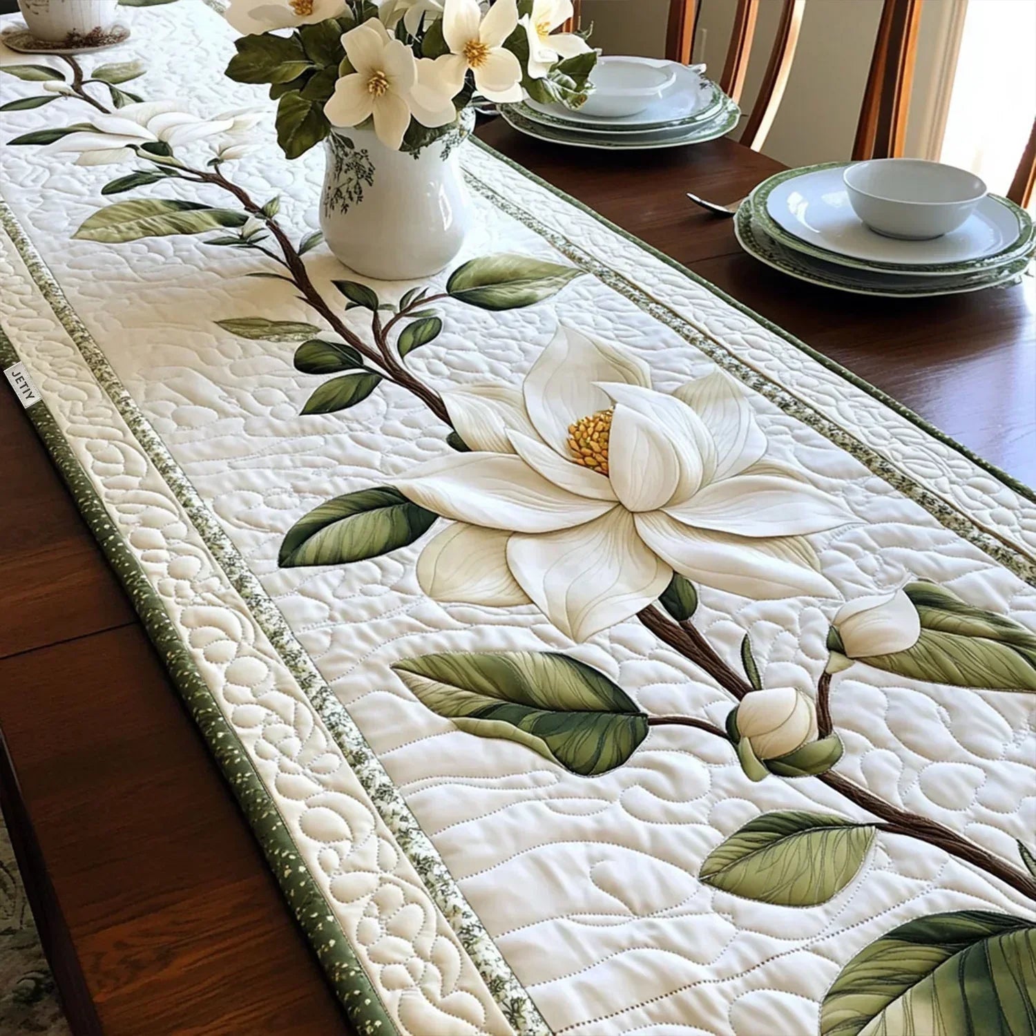 Quilted Tablecloth - Rustic Magnolia Flower