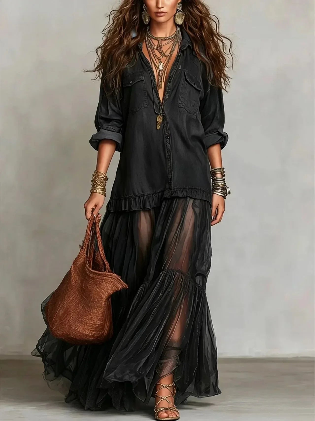 Savannah | Bohemian Denim Maxi Dress