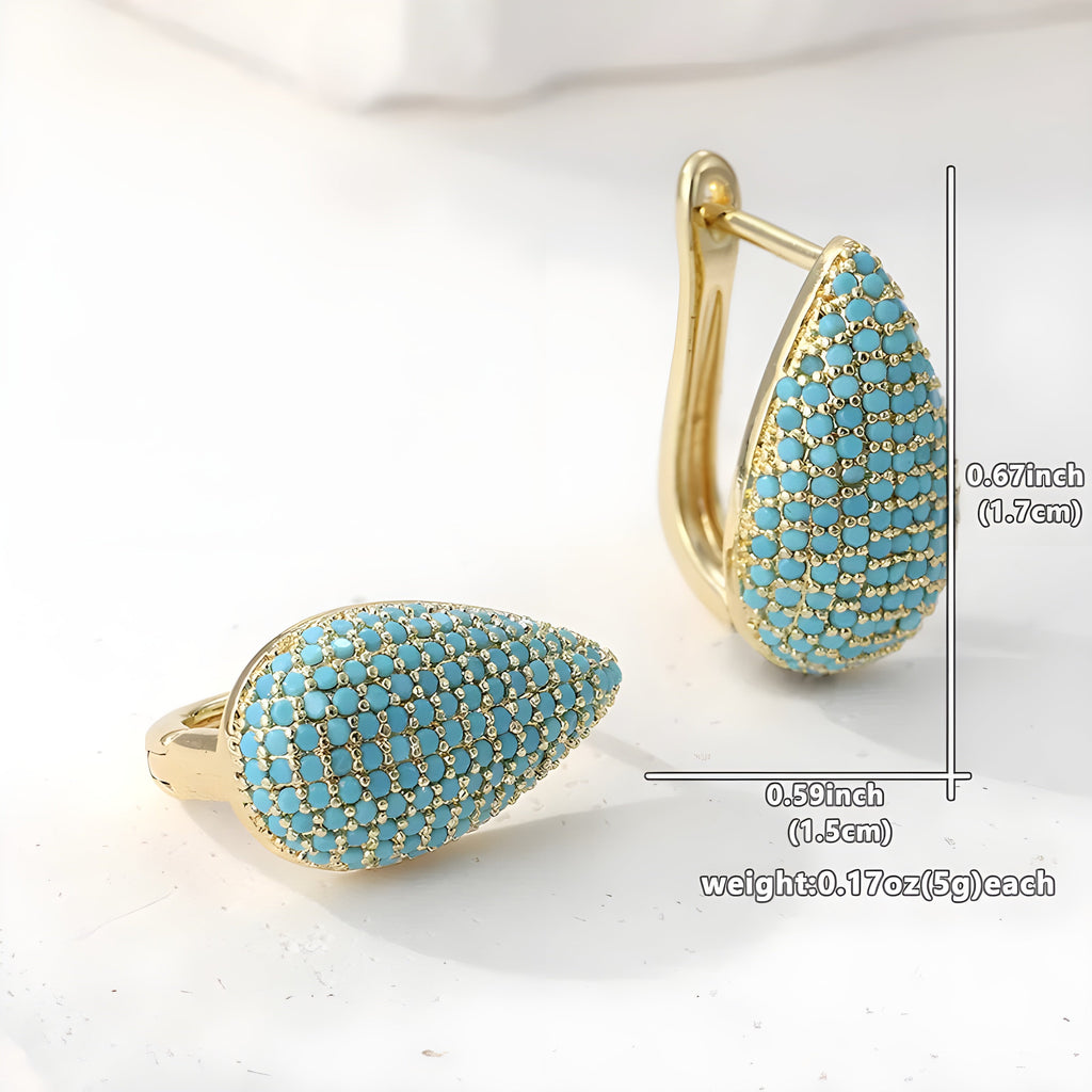 Turquoise Pavé Teardrop Hoop Earrings
