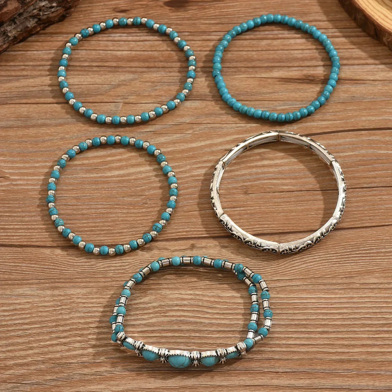 Set with Bohemian Turquoise Bead Bracelet