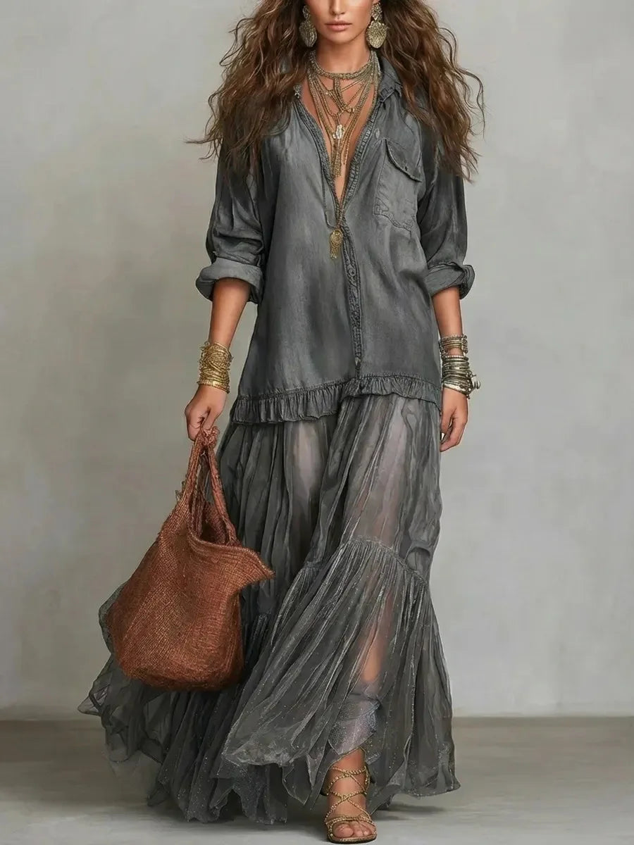 Savannah | Bohemian Denim Maxi Dress