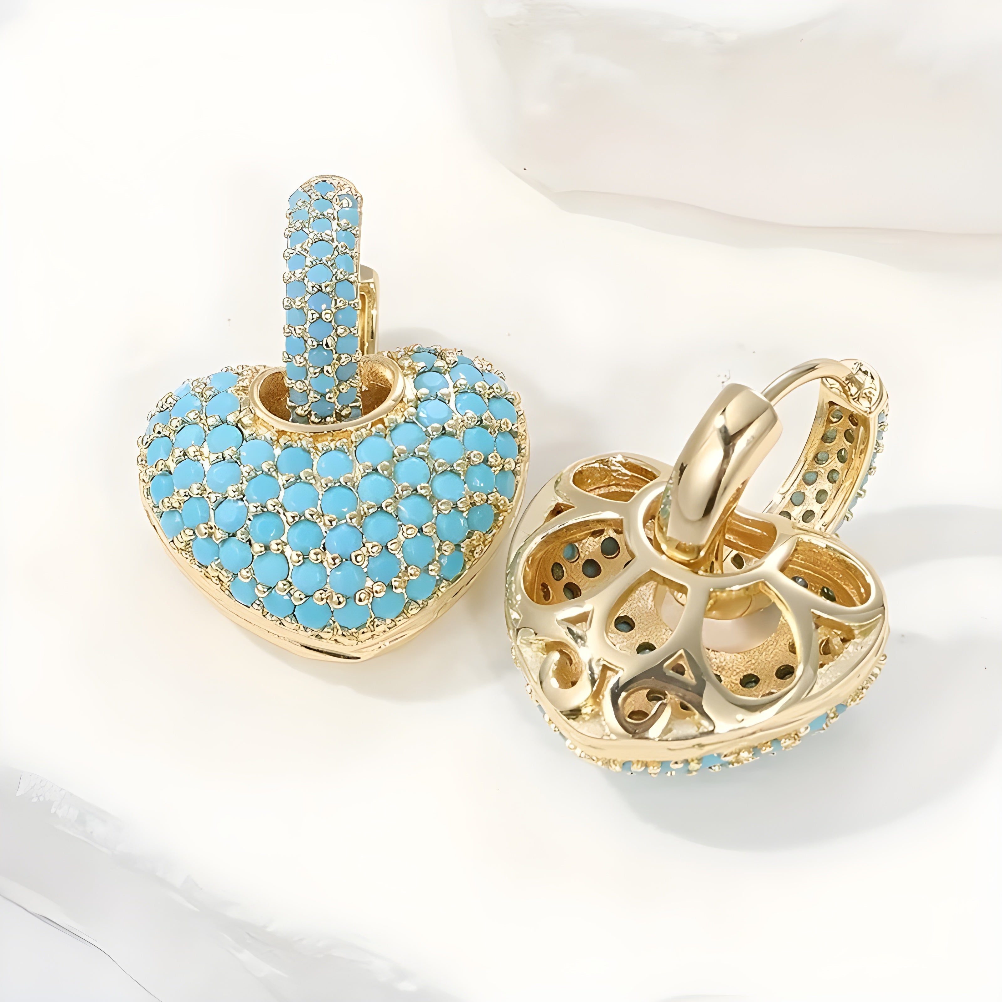 Turquoise Heart Pavé Drop Earrings