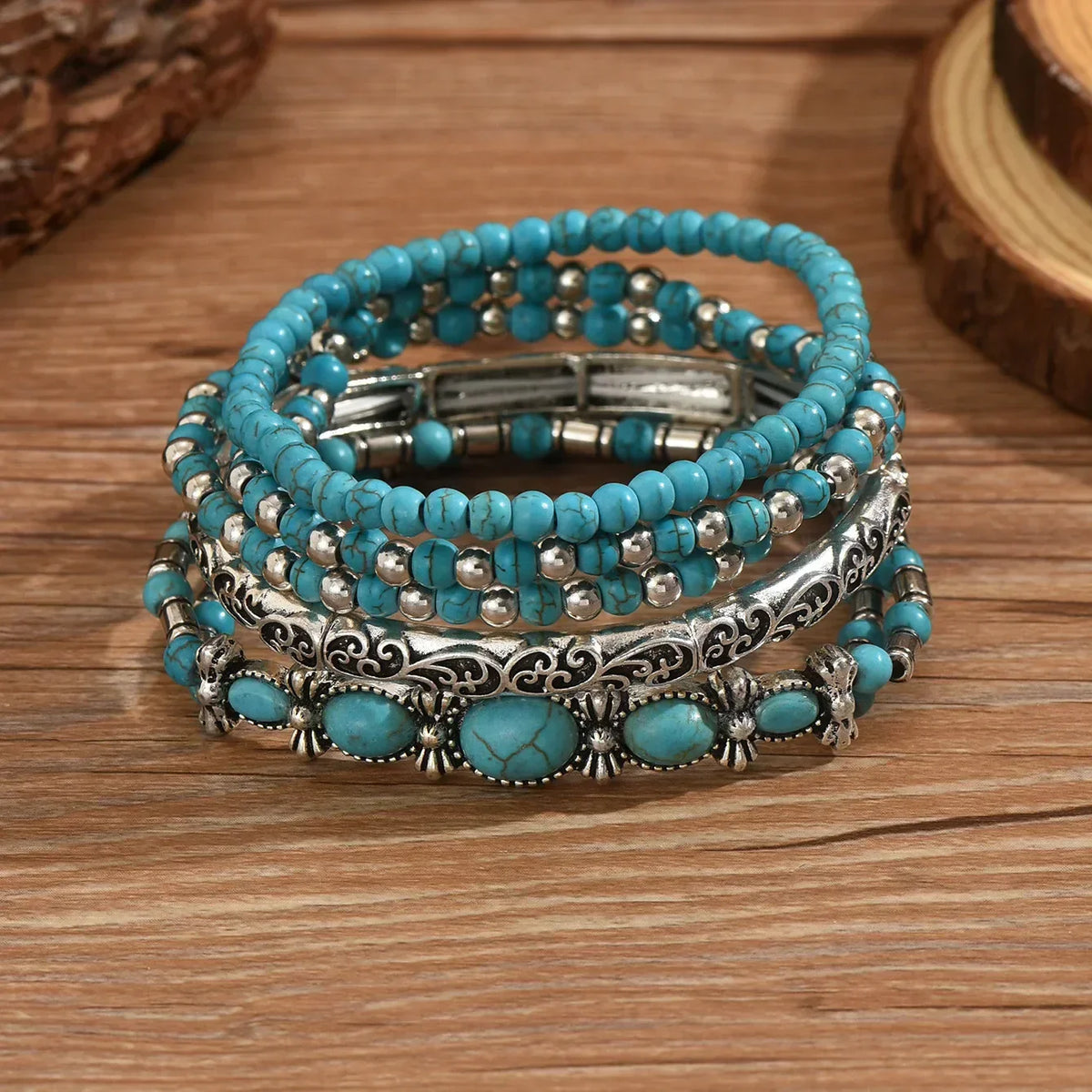 Set with Bohemian Turquoise Bead Bracelet