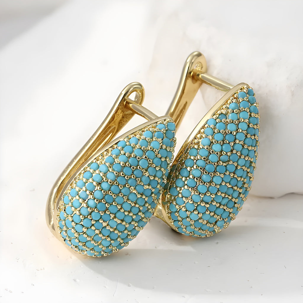 Turquoise Pavé Teardrop Hoop Earrings