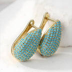 Turquoise Pavé Teardrop Hoop Earrings