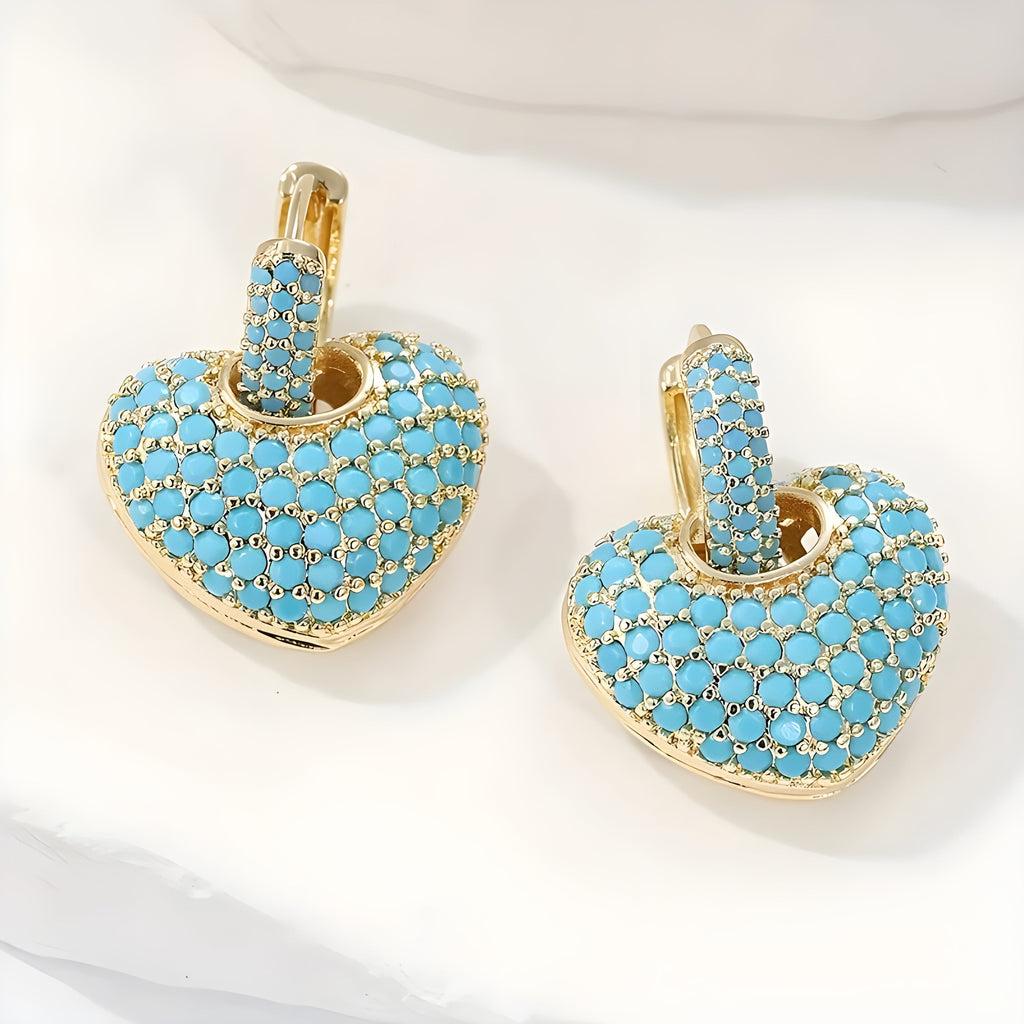 Turquoise Heart Pavé Drop Earrings