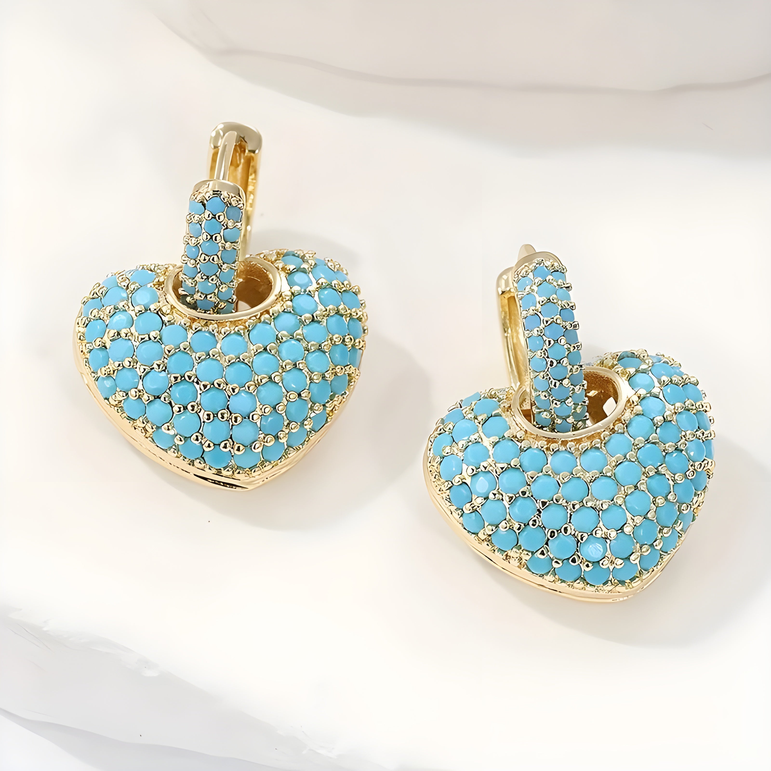 Turquoise Heart Pavé Drop Earrings