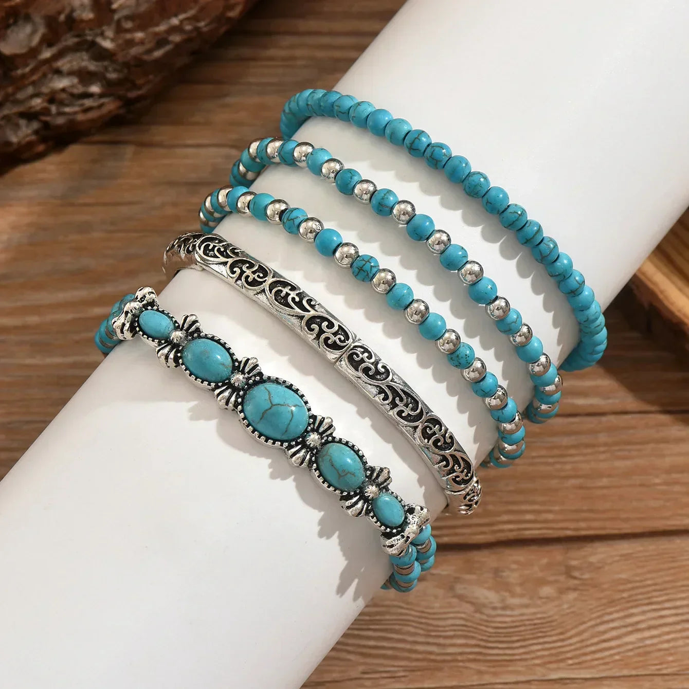Set with Bohemian Turquoise Bead Bracelet