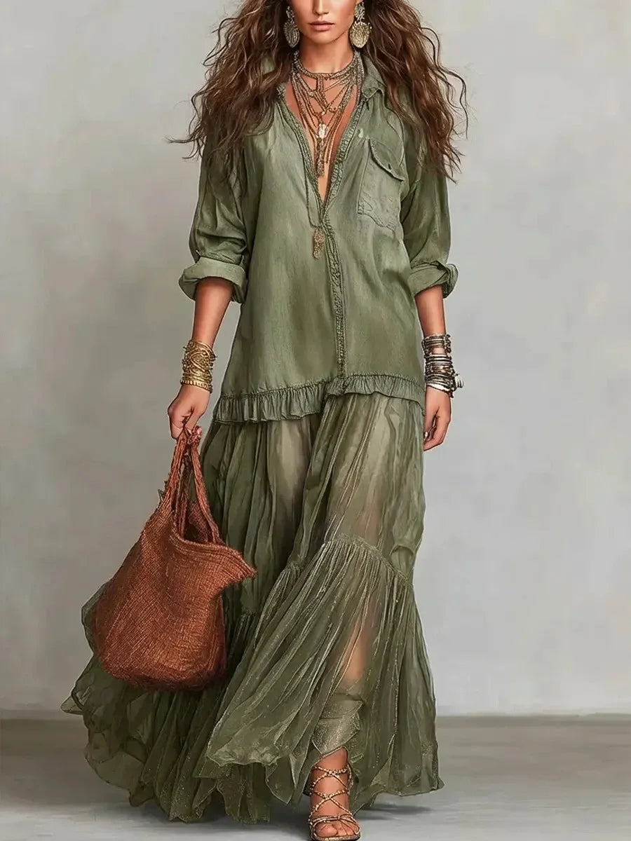 Savannah | Bohemian Denim Maxi Dress