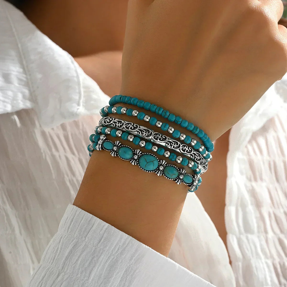 Set with Bohemian Turquoise Bead Bracelet