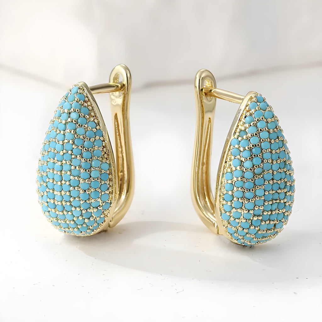 Turquoise Pavé Teardrop Hoop Earrings