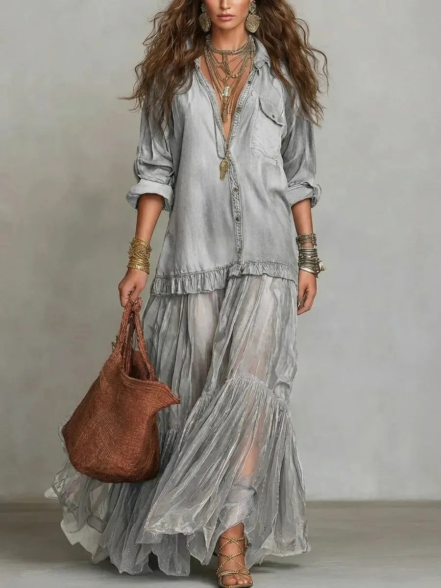 Savannah | Bohemian Denim Maxi Dress