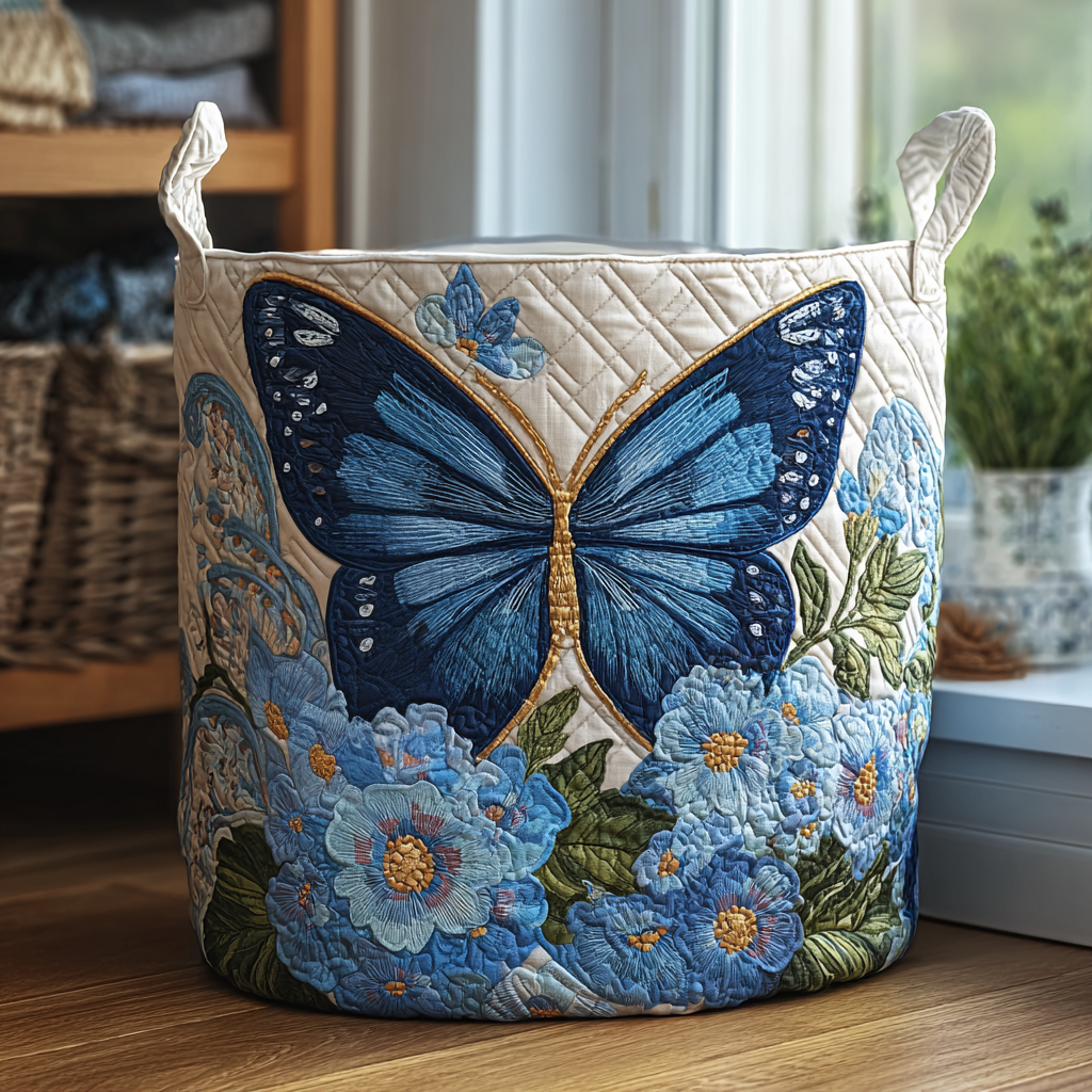Blue Butterfly Blossom Laundry Basket