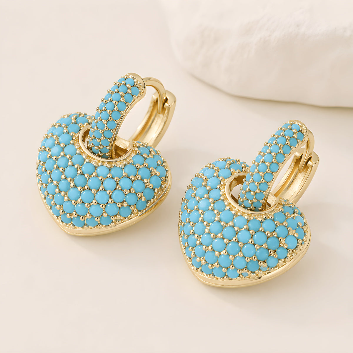Turquoise Heart Pavé Drop Earrings