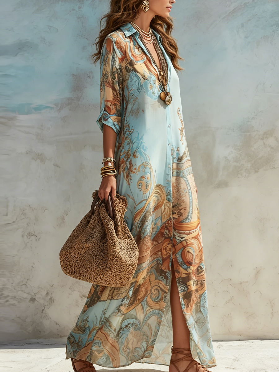 Lorna | Mediterranean Maxi Blouse Dress