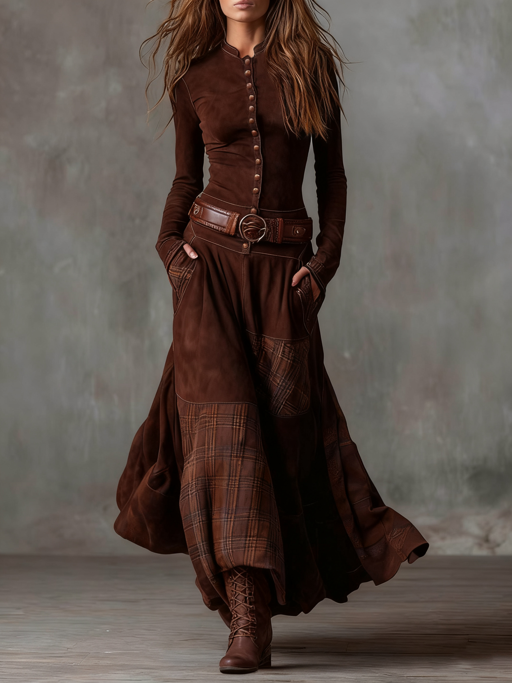 Annalise | Buttoned Plaid Maxi Dress