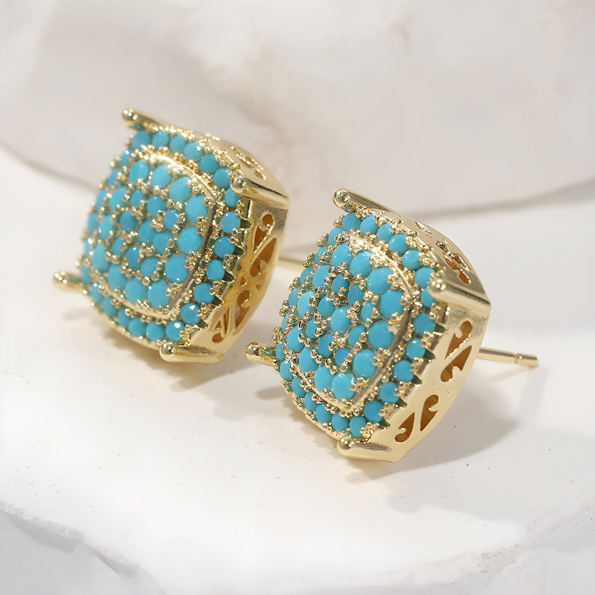 Turquoise Pavé Square Stud Earrings