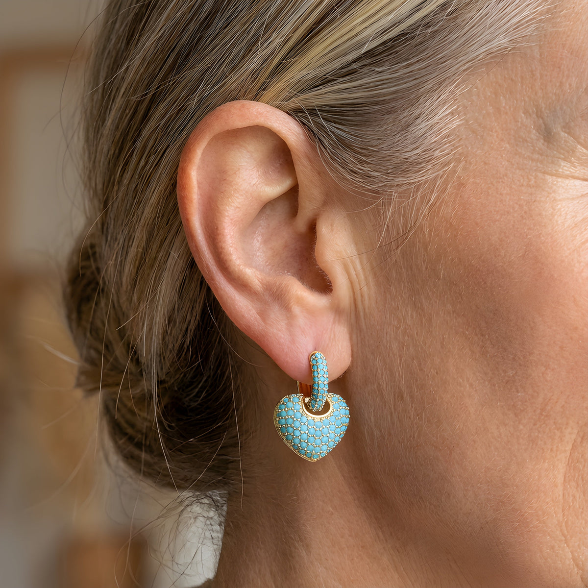 Turquoise Heart Pavé Drop Earrings