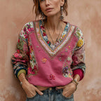Celeste | Embroidered Boho V-Neck Sweatshirt