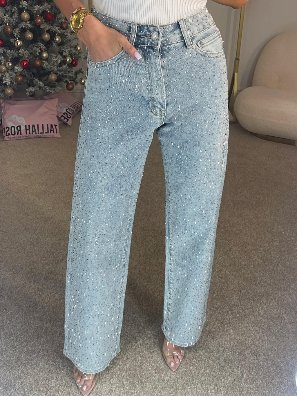 Cassia - Diamanté Straight Leg Jeans