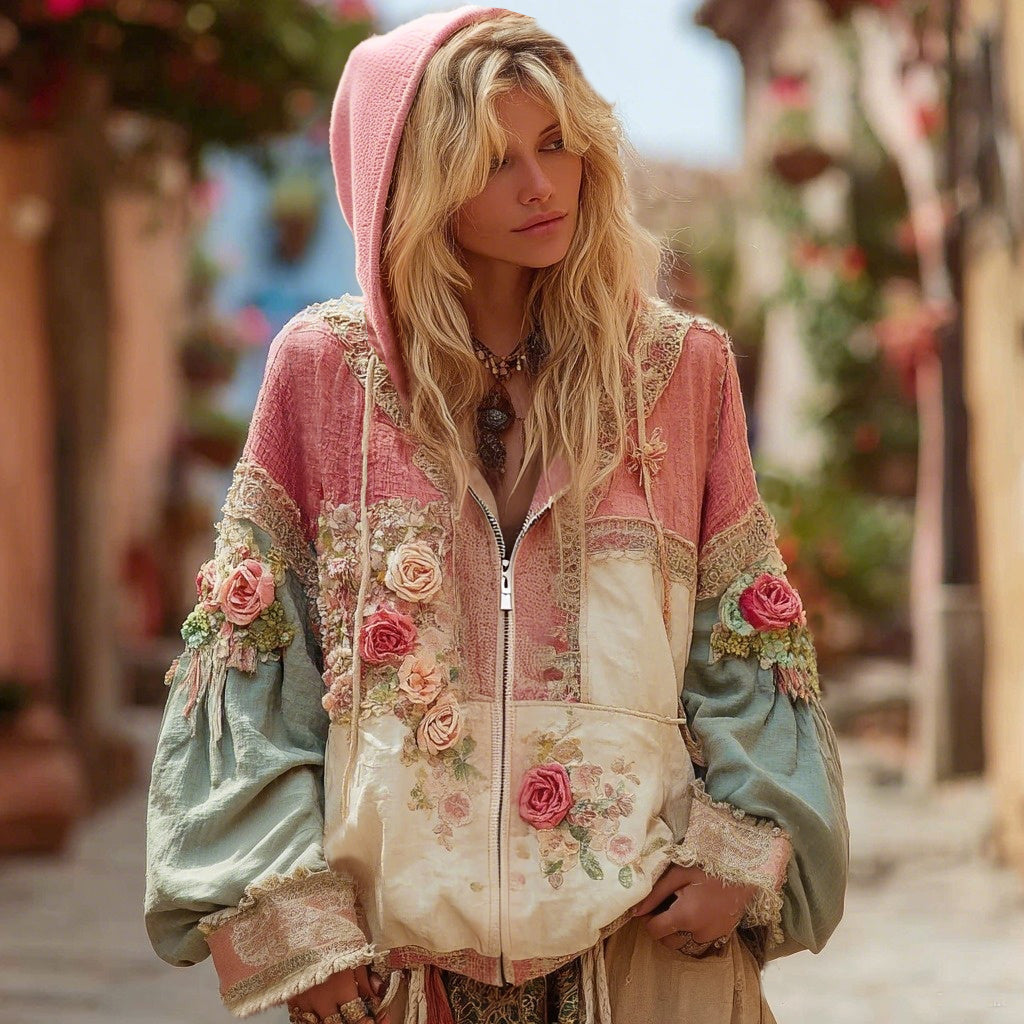 Seraphina | Floral Embroidered Zip Hoodie