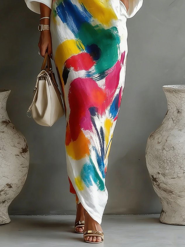 Danella | Abstract One-Shoulder Maxi Dress