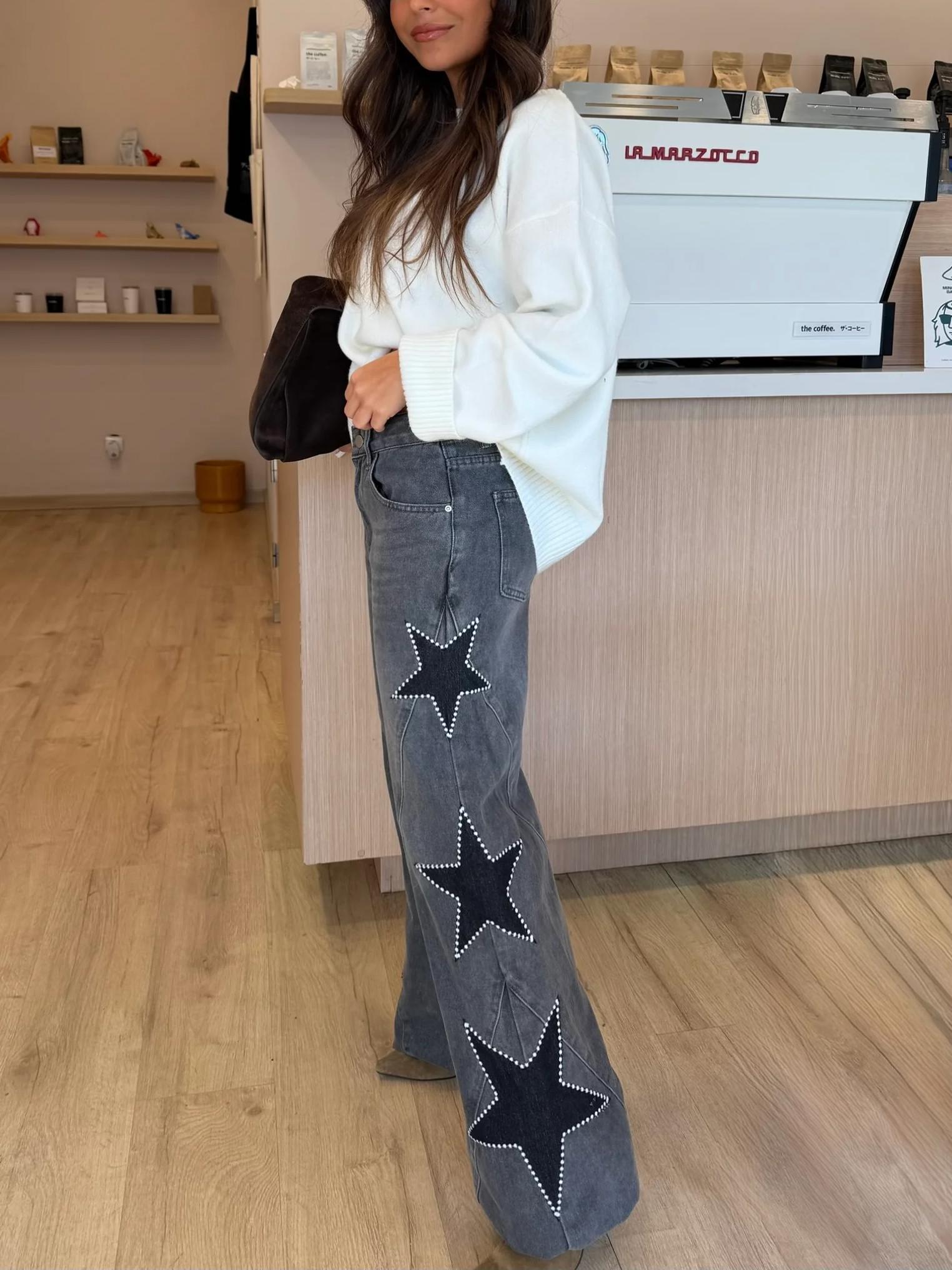 Evadne - Star Print Straight Jeans