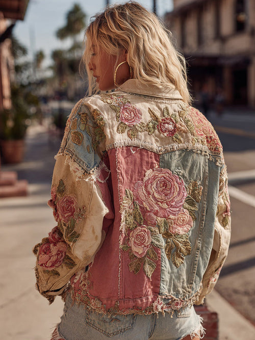 Arabella | Rose Embroidered Denim Jacket