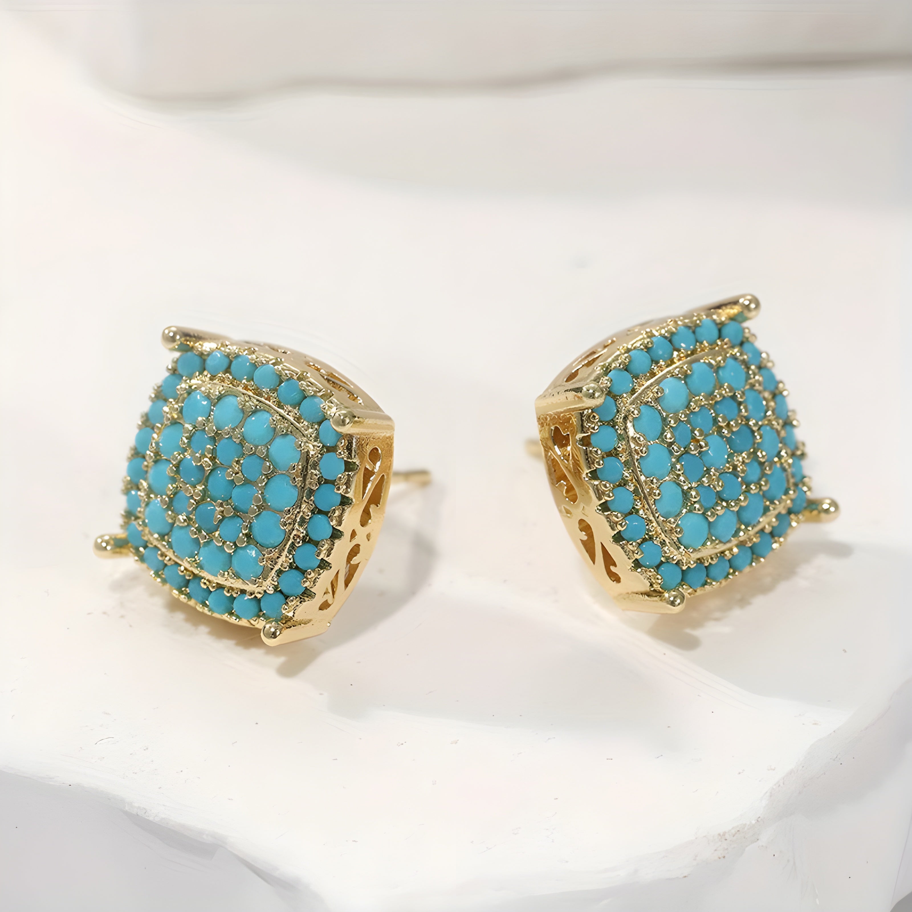 Turquoise Pavé Square Stud Earrings