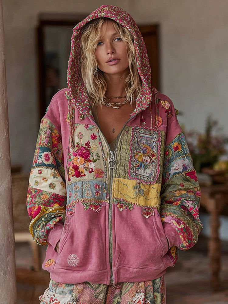 Vivienne | Vintage Patchwork Zip Hoodie