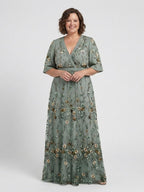 Stella & Grace™ | Floral V Neck Short Sleeve Maxi Dress