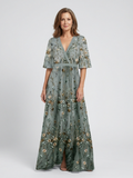 Stella & Grace™ | Floral V Neck Short Sleeve Maxi Dress