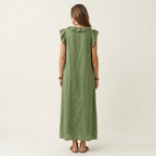 Amina™ Ruffle V-Neck Linen Maxi Dress
