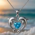 Timeless Silver Necklace with Two Dolphins and Opal