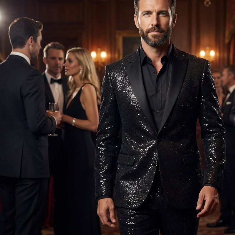 Lucian Black Sparkle Tuxedo Suit