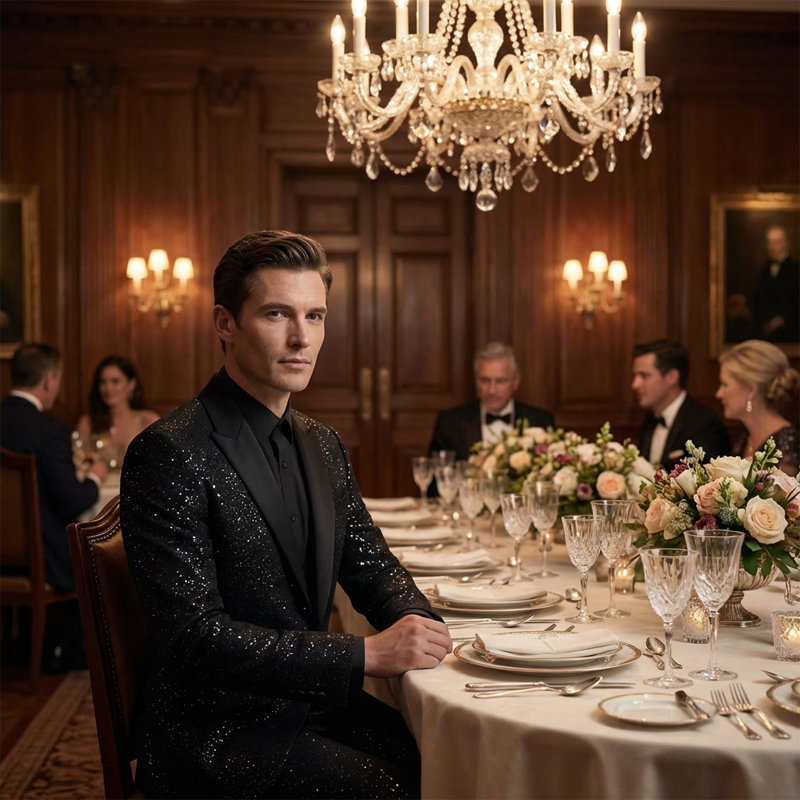 Lucian Black Sparkle Tuxedo Suit