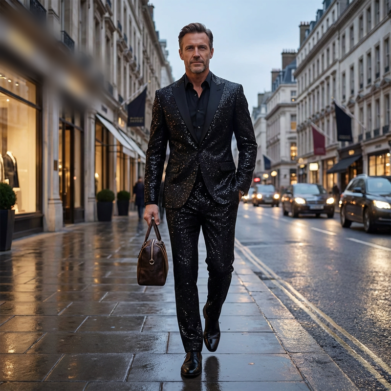Lucian Black Sparkle Tuxedo Suit