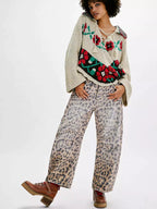Zephyrine - Leopard Print Barrel Jeans